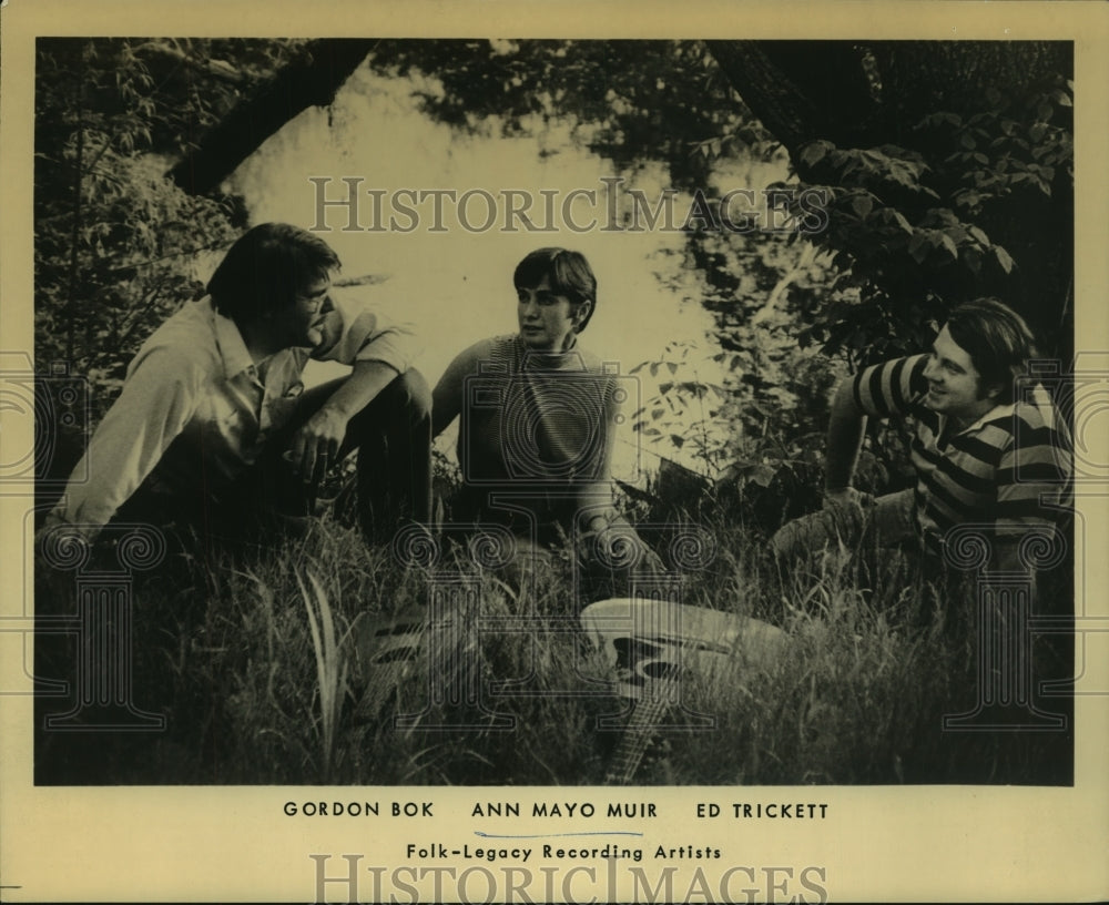 1984 Press Photo Folk recording artists Gordon Bok, Ann Mayo Muir, & Ed Trickett - Historic Images