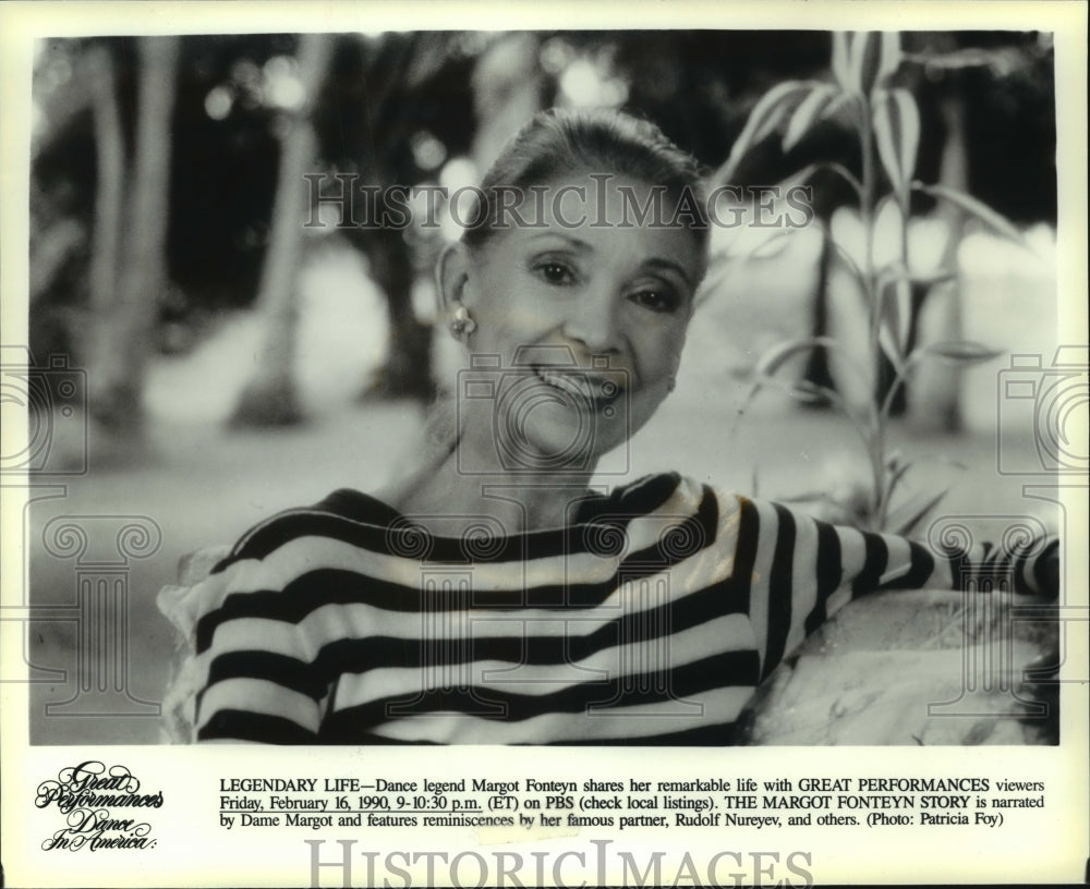 1990 Press Photo Dancer Margot Fonteyn profiled in documentary on PBS - Historic Images