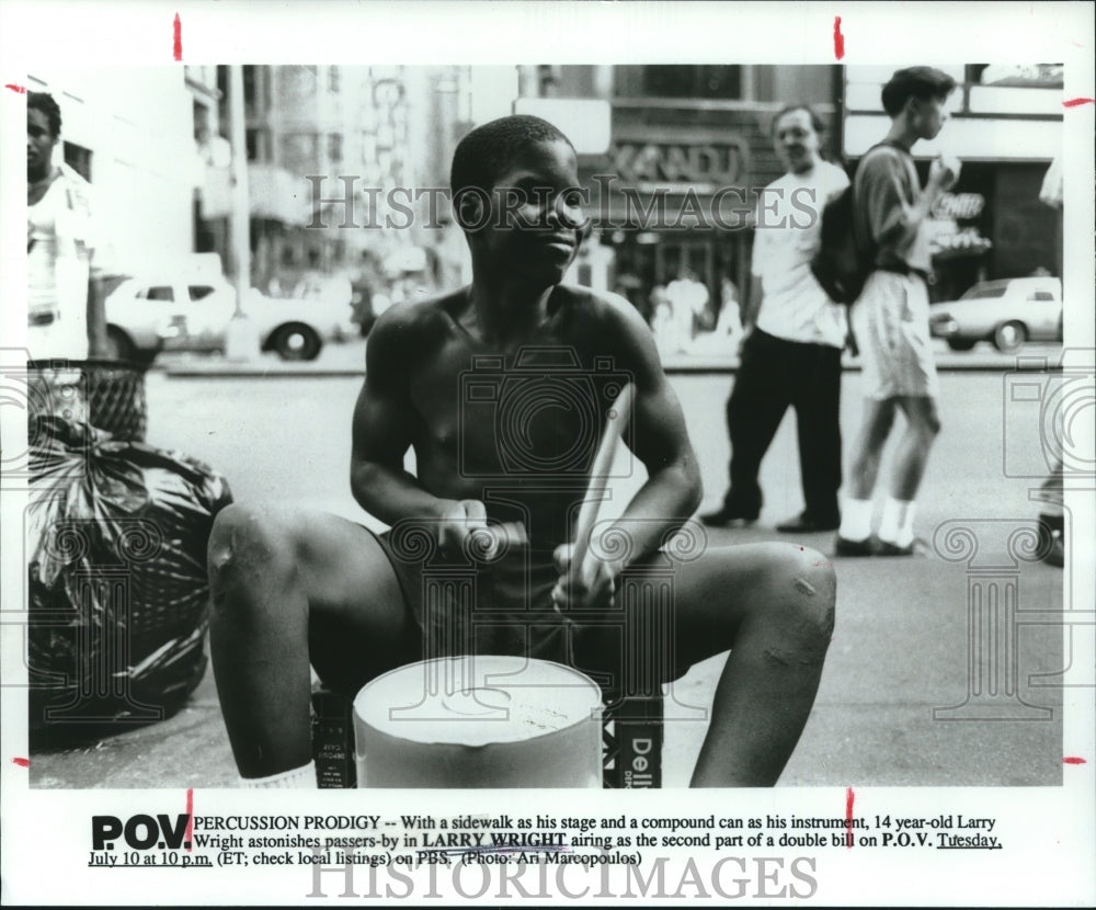 1990 Press Photo Percussionist Larry Wright profiled by PBS P.O.V. documentary - Historic Images