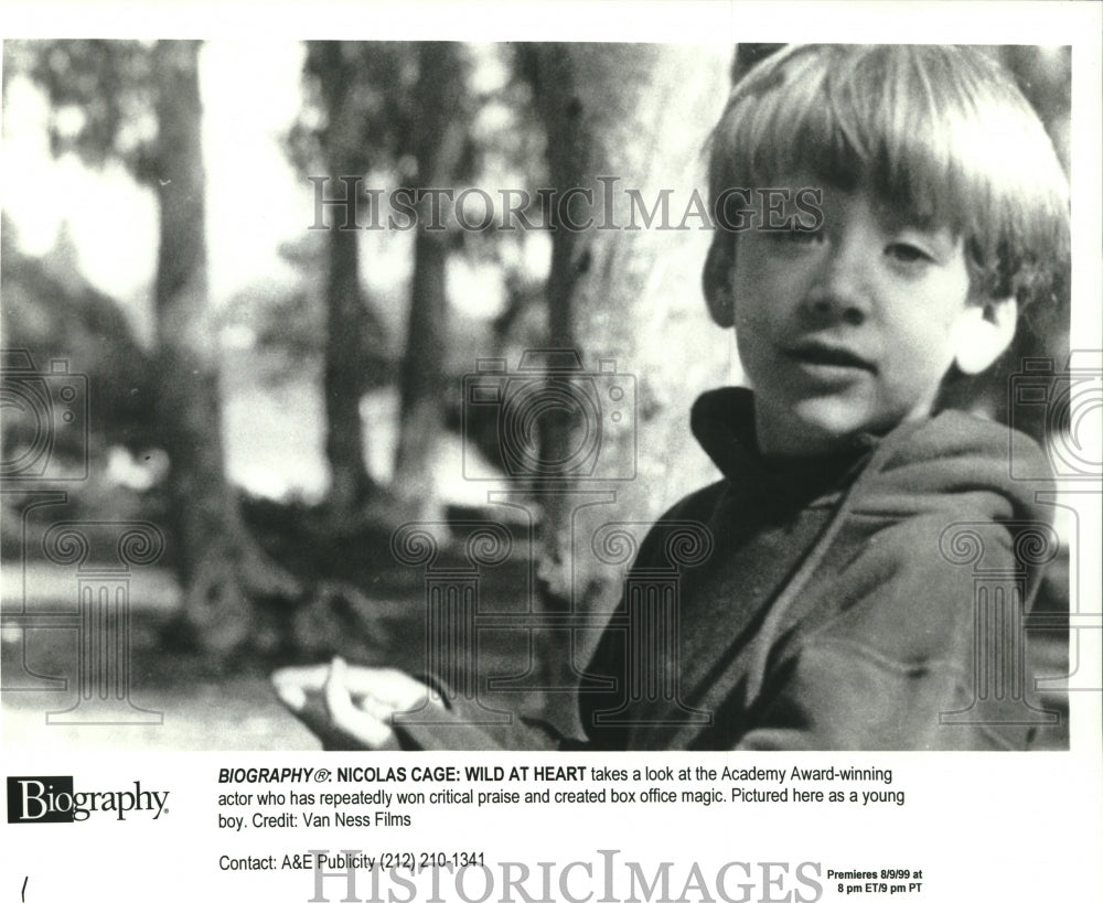 1999 Press Photo Biography profiles actor Nicolas Cage on A&E Television - Historic Images