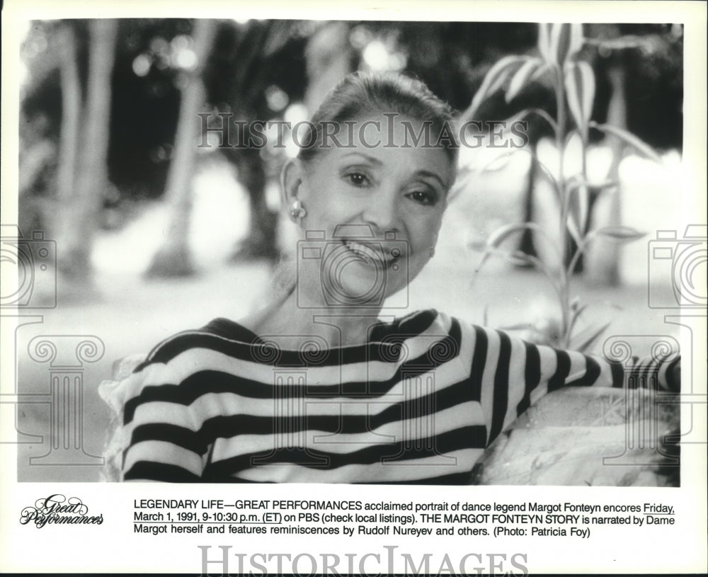 1991 Press Photo Dancer Margot Fonteyn narrates PBS documentary about her life - Historic Images