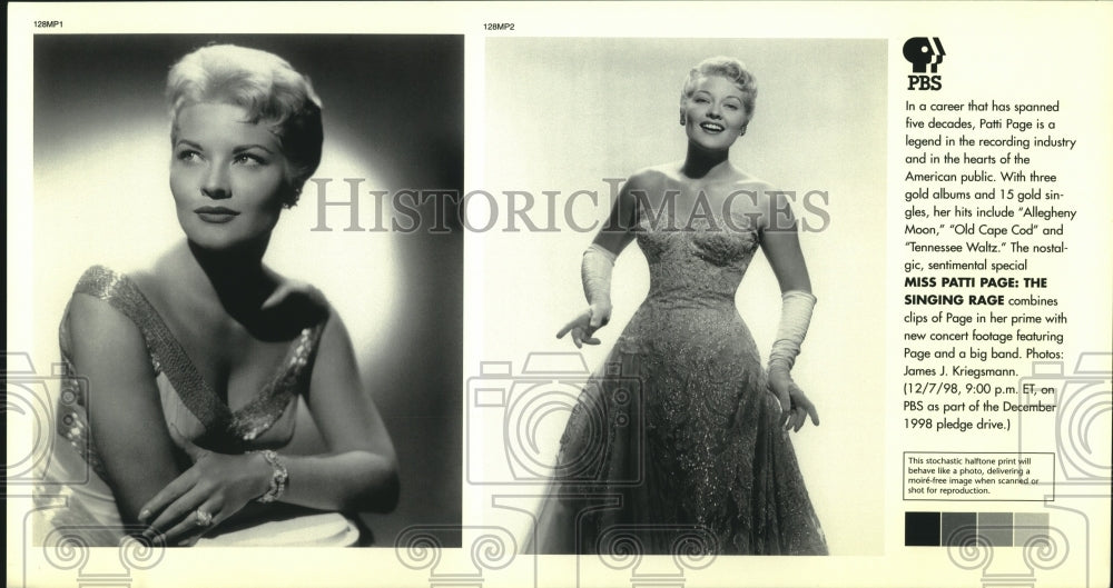 1998 Press Photo Singer Patti Page in scenes from PBS documentary - tup01792 - Historic Images