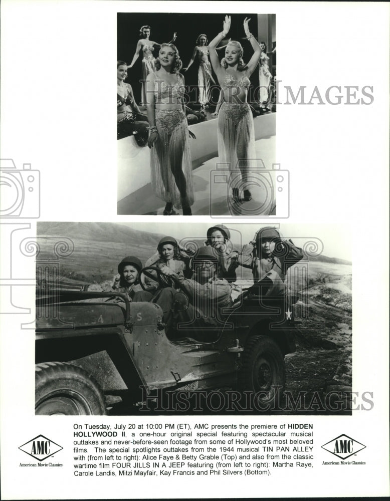 1944 Press Photo Scenes from "Tin Pan Alley" and "Four Jills in a Jeep"-Historic Images