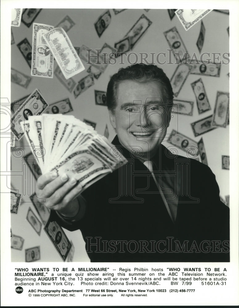 1999 Press Photo Regis Philbin hosts Who Wants To Be A Millionaire on ABC-TV - Historic Images