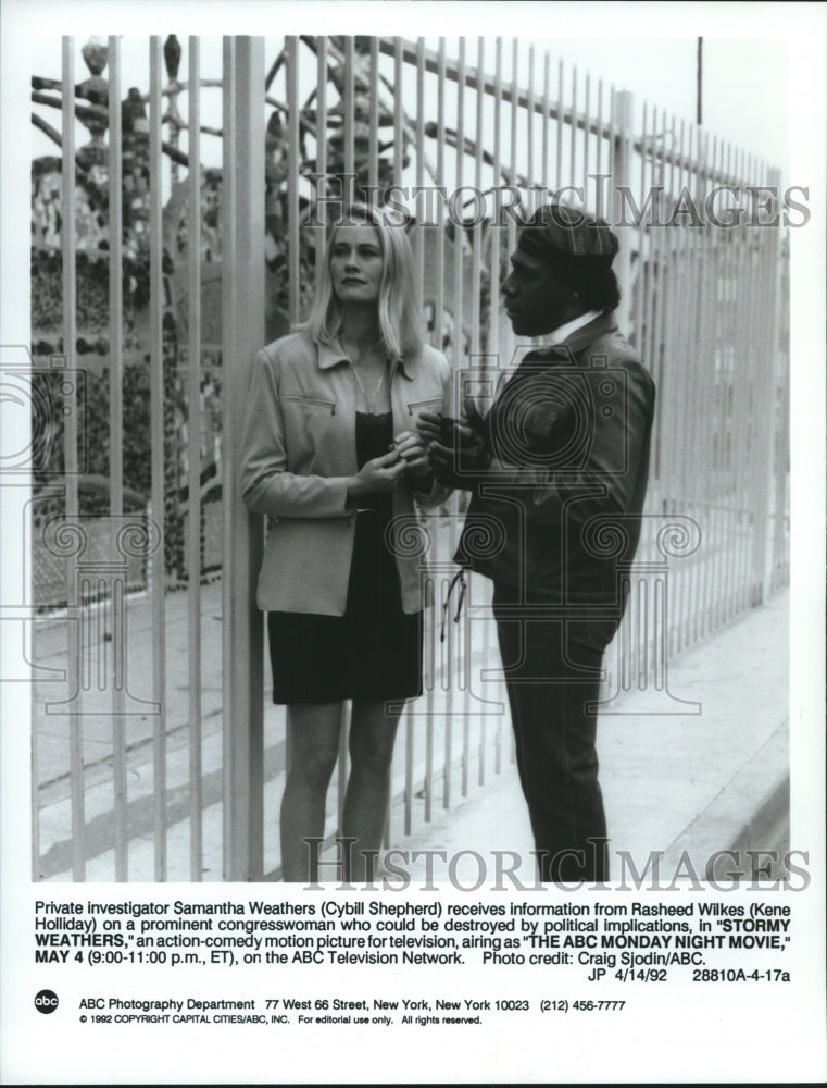 1992 Press Photo Cybil Shepherd &amp; Kene Holiday star in &quot;Stormy Weathers&quot; on ABC - Historic Images