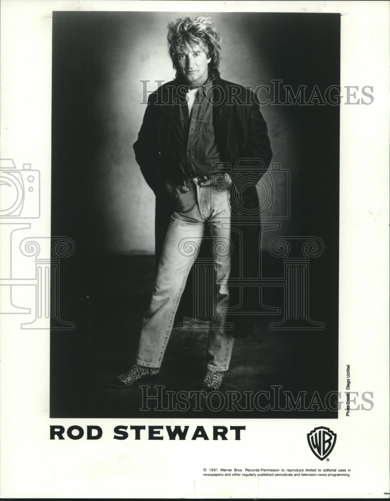 1991 Press Photo Recording artist Rod Stewart - tup02338 - Historic Images