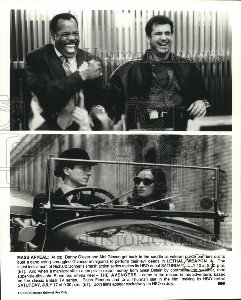 Press Photo Scenes from the movies Lethal Weapon 4 and The Avengers on HBO - Historic Images