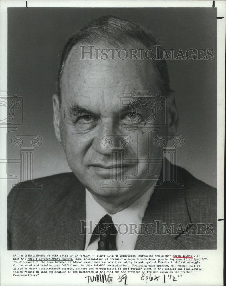 Press Photo Newscaster Edwin Newman hosts "Freud" on A&E Television - tup02508 - Historic Images