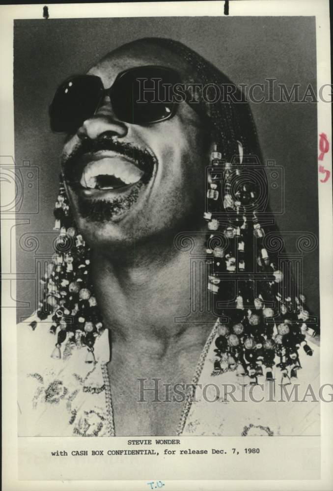 1980 Press Photo Musical artist Stevie Wonder - tup03642- Historic Images