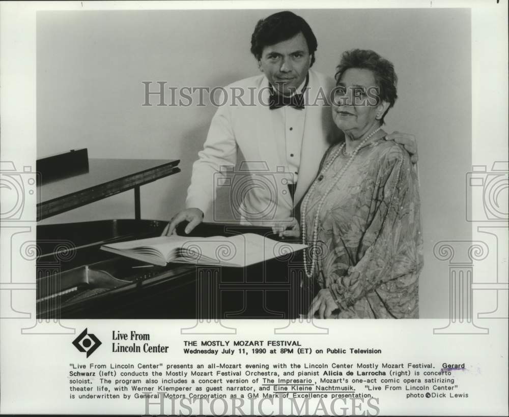 1990 Press Photo Gerard Schwarz & Alicia de Larrocha at Lincoln Center, New York- Historic Images