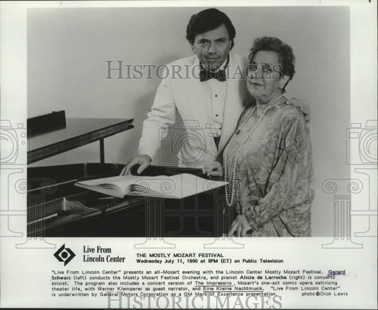 1990 Press Photo Gerard Schwarz & Alicia de Larrocha at Lincoln Center, New York- Historic Images