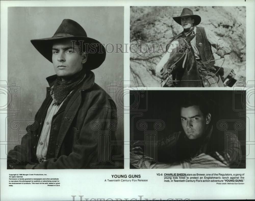 1988 Press Photo Charlie Sheen stars as Brewer in "Young Guns" - tup05790- Historic Images