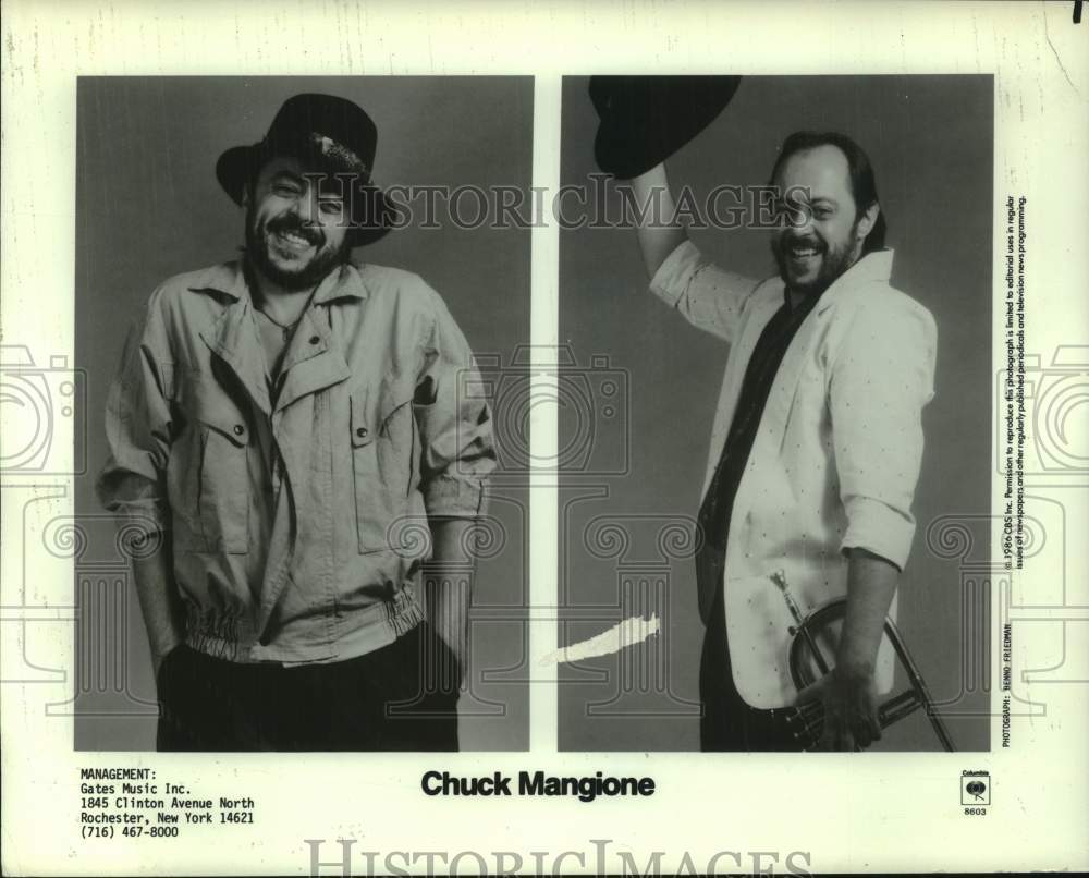 1986 Press Photo Columbia Records recording artist Chuck Mangione - tup06043- Historic Images