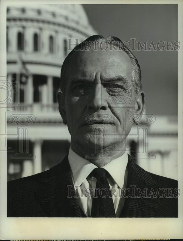1963 Press Photo Frederic March on CBS Reports: &quot;Storm Over The Supreme Court&quot;- Historic Images