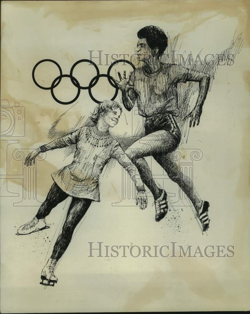 Press Photo Artist's sketch of US Olympians Cheryl Toussaint * Janey Lynn - Historic Images