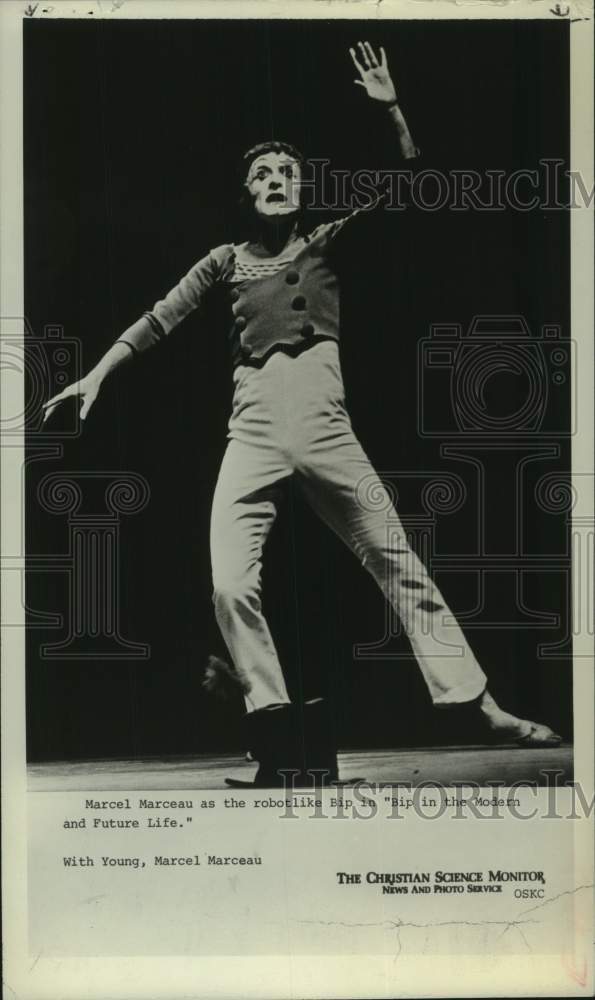 1977 Press Photo Marcel Marceau in &quot;Bip in the Modern and Future Life&quot; - Historic Images