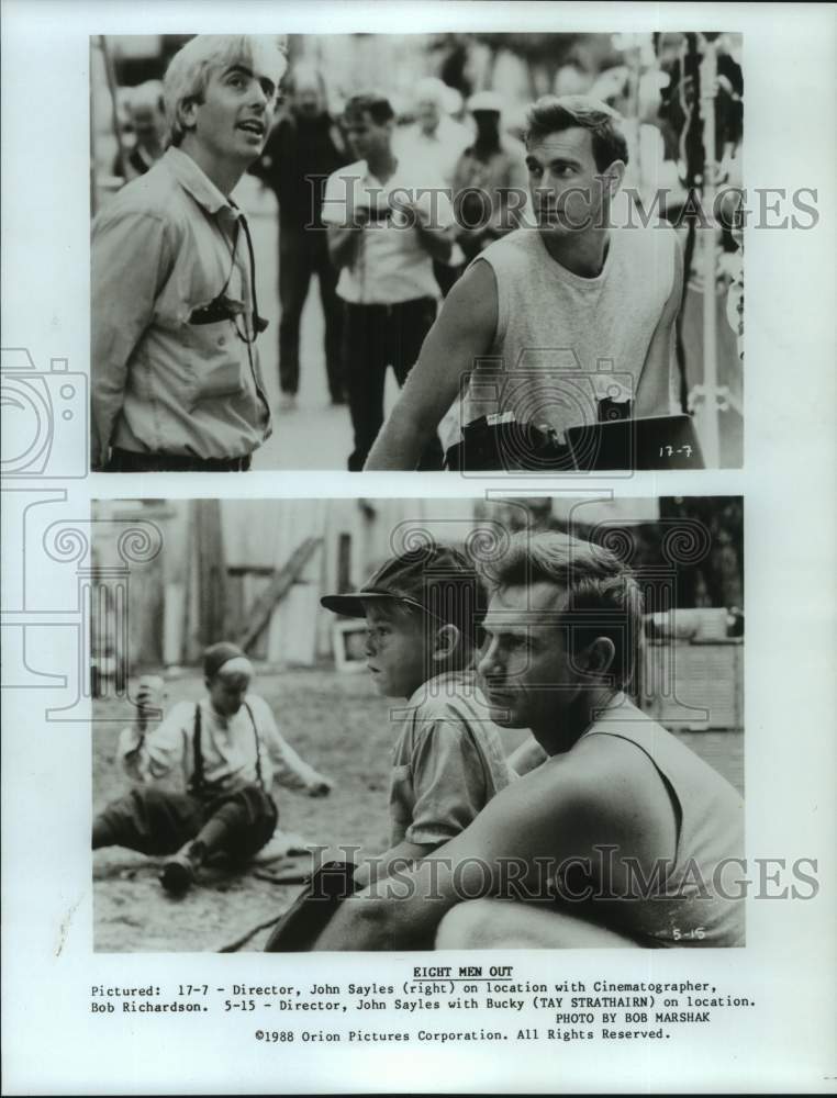 1988 Press Photo Director and cast shoot &quot;Eight Men Out&quot; movie on location - Historic Images