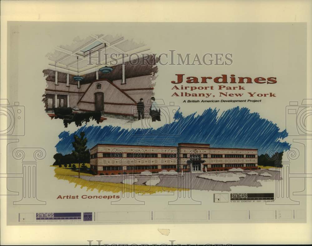 1994 Press Photo Architect&#39;s sketch of Jardines Airport Park, Albany, New York - Historic Images