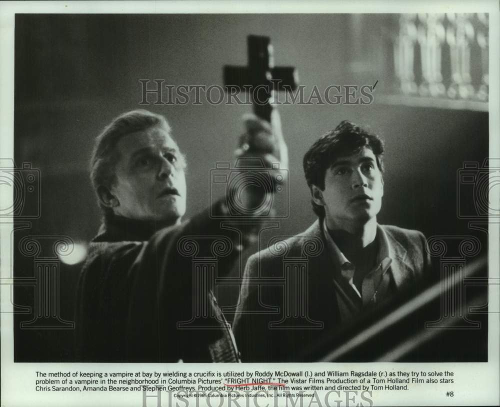 1985 Roddy McDowll &amp; William Ragsdale costar in &quot;Friday Night&quot; - Historic Images