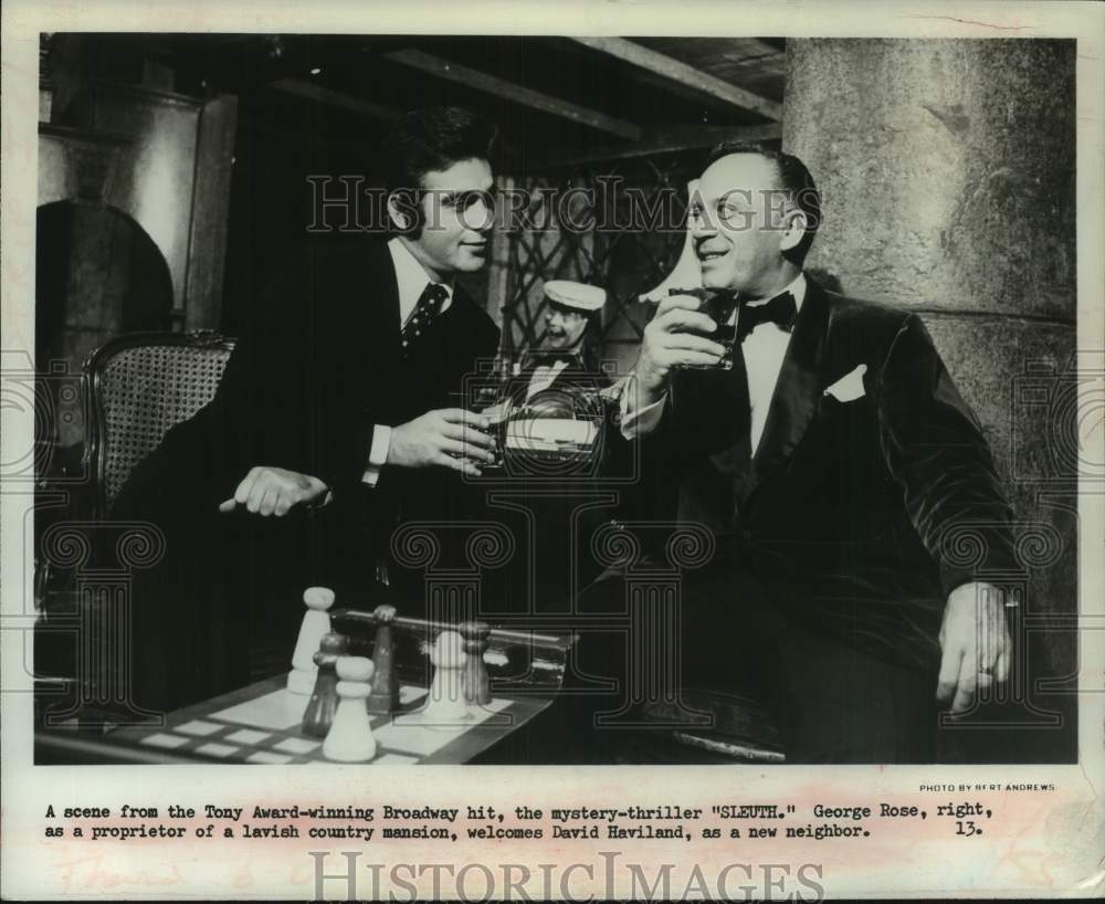 1972 Press Photo George Rose &amp; David Haviland star in &quot;Sleuth&quot; on Broadway - Historic Images