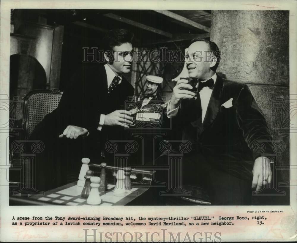 1972 Press Photo George Rose & David Haviland star in "Sleuth" on Broadway - Historic Images