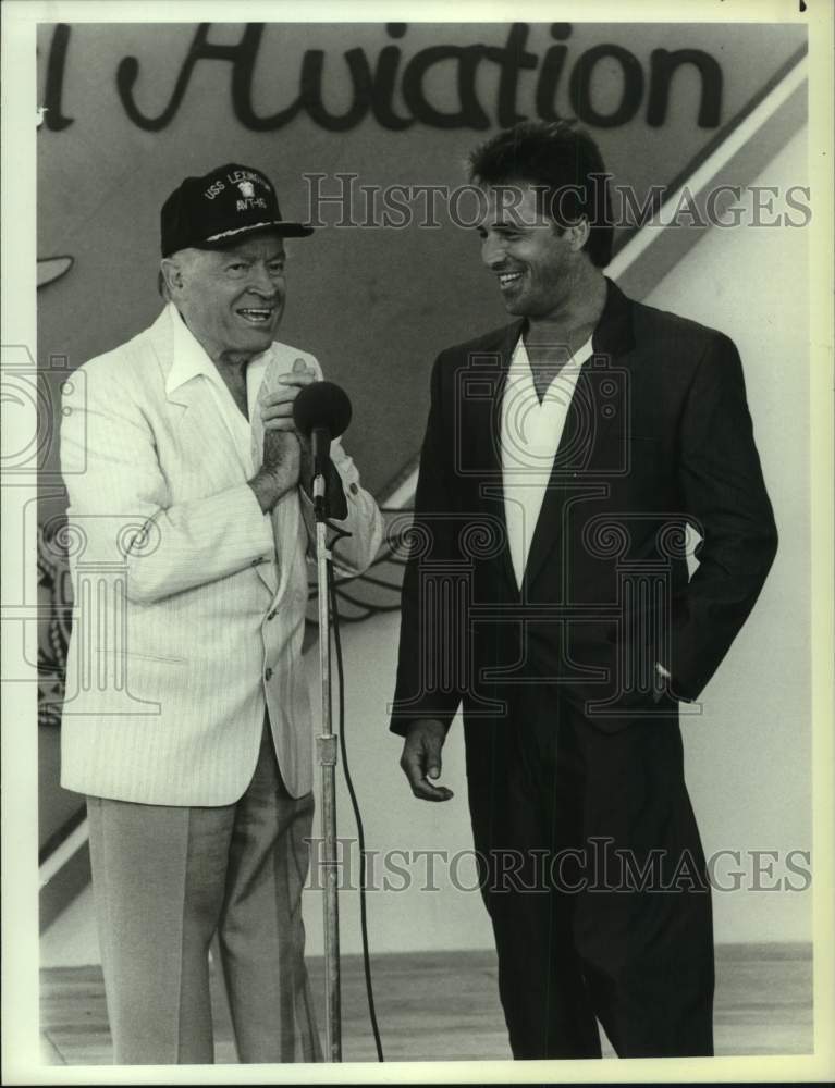 1986 Press Photo Bob Hope & Don Johnson on "Bob Hope's High-Flying Birthday" - Historic Images