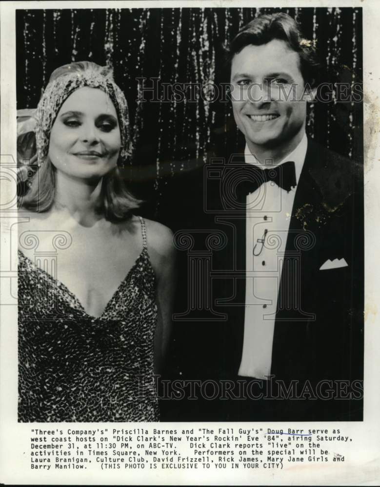 Press Photo Priscilla Barnes &amp; Doug Barr host New Years Eve program on ABC-TV - Historic Images