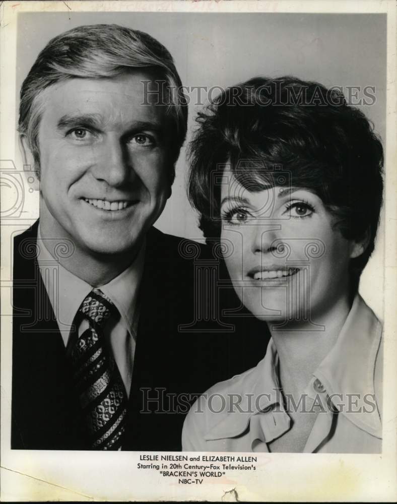 Press Photo Leslie Nielsen and Elizabeth Allen star in "Bracken's World" on NBC - Historic Images