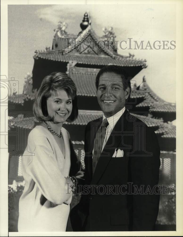 1987 Press Photo Jane Pauley &amp; Bryant Gumbel anchor NBC&#39;s &quot;Today&quot; from China - Historic Images