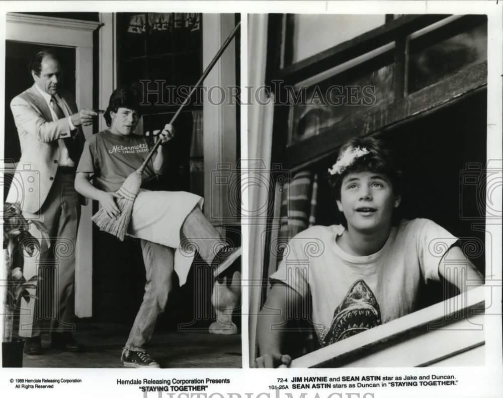 1989 Press Photo Jim Haynie & Sean Astin in scenes from "Staying Together" - Historic Images