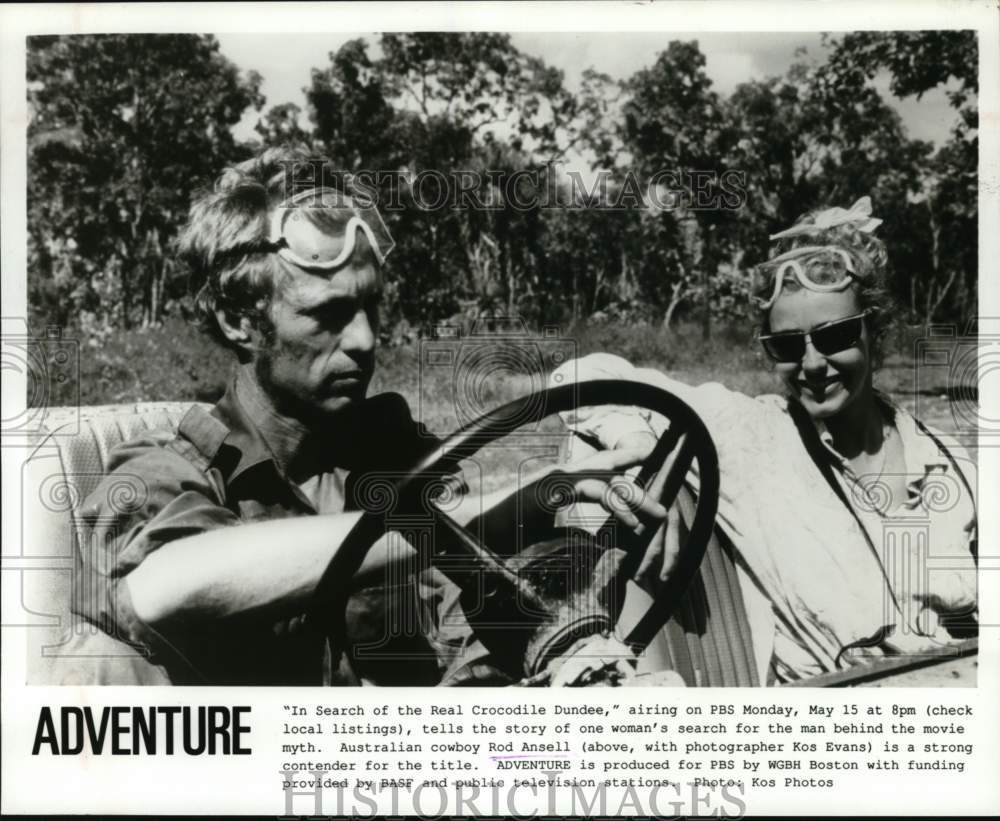 1989 Press Photo Rod Ansell &amp; Kos Evans in episode of &quot;Adventure&quot; on PBS-TV - Historic Images