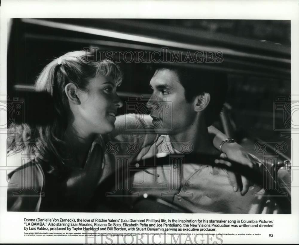 1989 Press Photo Danielle Von Zerneck &amp; Lou Diamond Phillips star in &quot;La Bamba&quot; - Historic Images