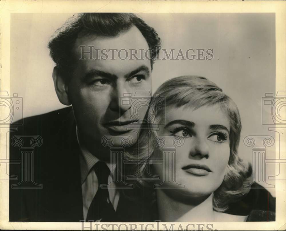 1961 Jill Ireland and Conrad Phillips costar in movie scene-Historic Images