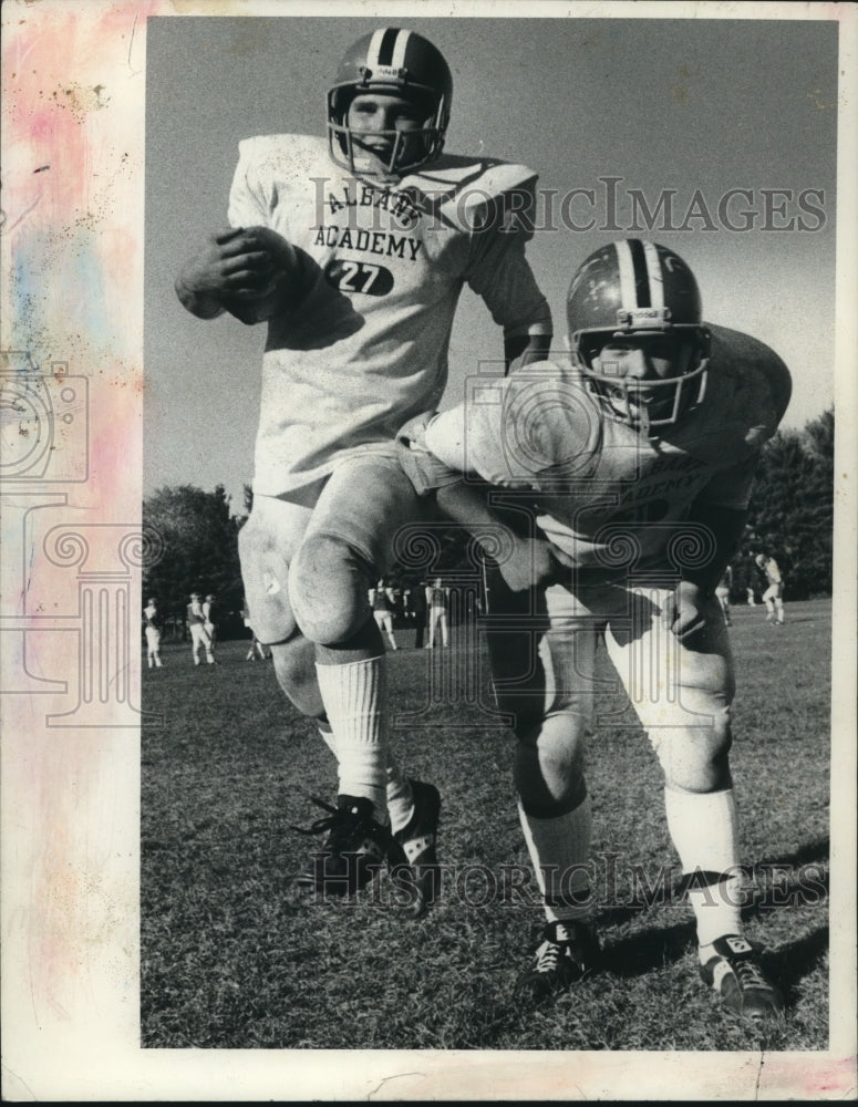 Alton, left, and Andy Mendleson, during football practice, Albany NY - Historic Images