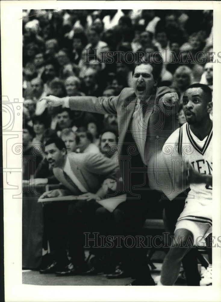 Fairfield University basketball coach Mitch Buonaguro during a game - Historic Images