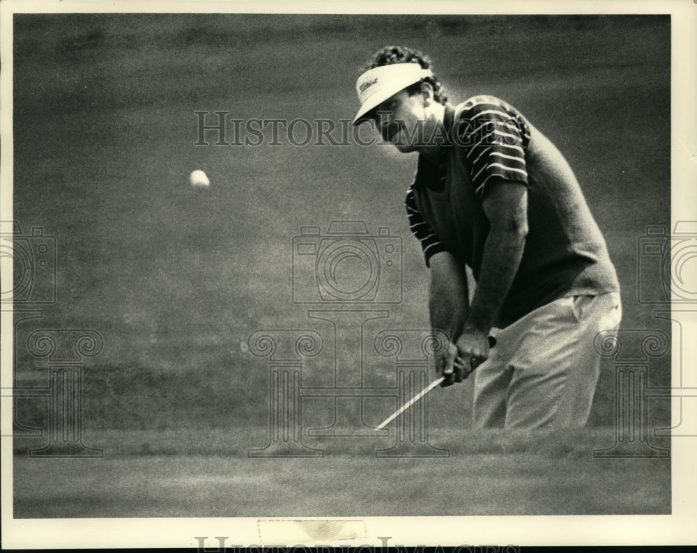 1986 Press Photo Golfer chips onto green, Shaker Ridge Country Club, Albany, NY - Historic Images