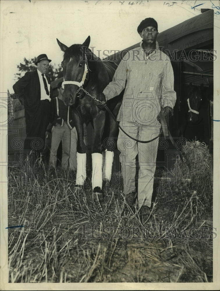 1961 Press Photo Horse unloaded from train in Saratoga, New York - tus01918- Historic Images