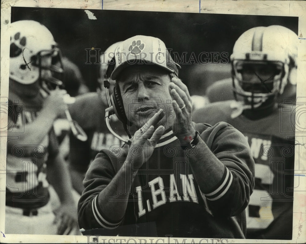 Press Photo Coach on sidelines of college football game in Albany, New York - Historic Images