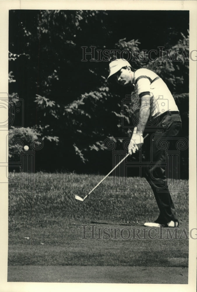 Press Photo Golfer chips onto green during round in Windham, New York - Historic Images