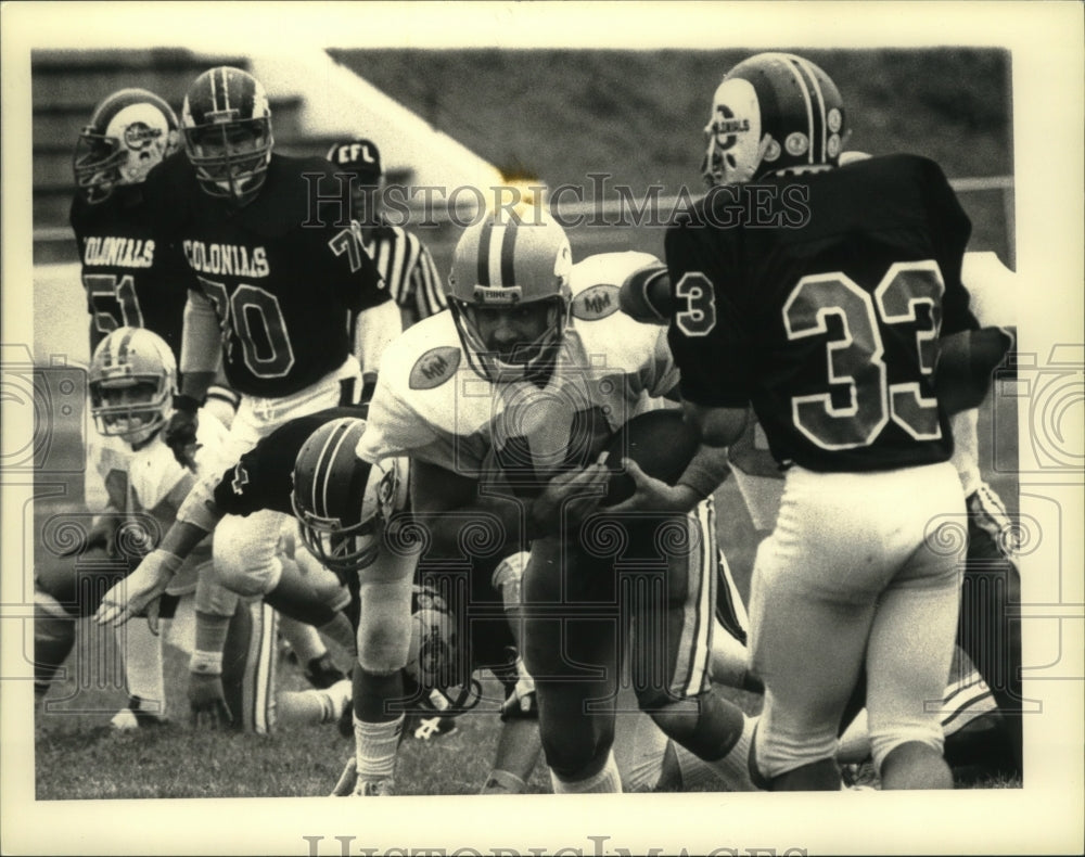 1987 Press Photo Albany Metro Mallers football game, Bleecker Stadium, New York - Historic Images