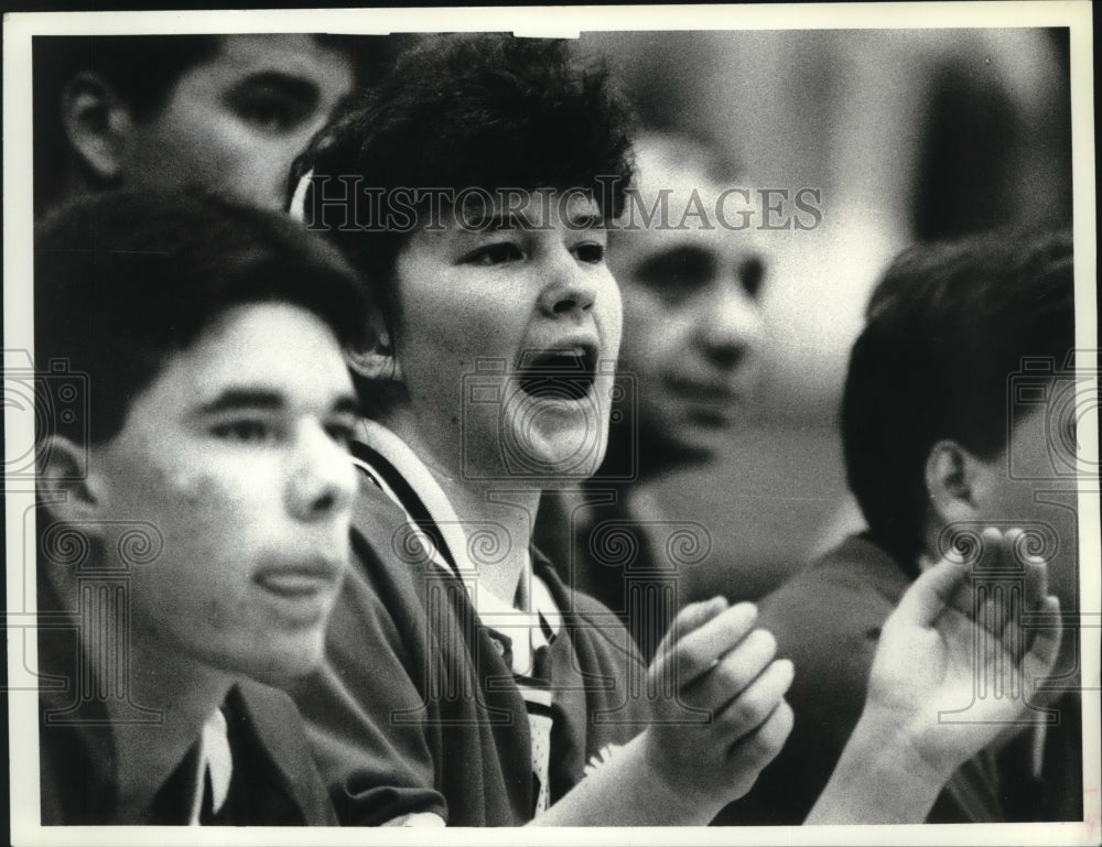 Press Photo Waterford bench cheers basketball team during game in New York- Historic Images