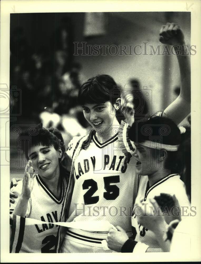 1988 Press Photo Lady Pats girls basketball team after win in Rensselaer, NY - Historic Images