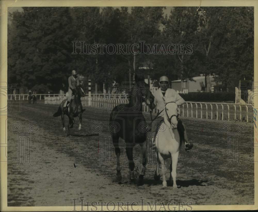 1969 Press Photo Trainers exercise horses at Saratoga Raceway, New York- Historic Images