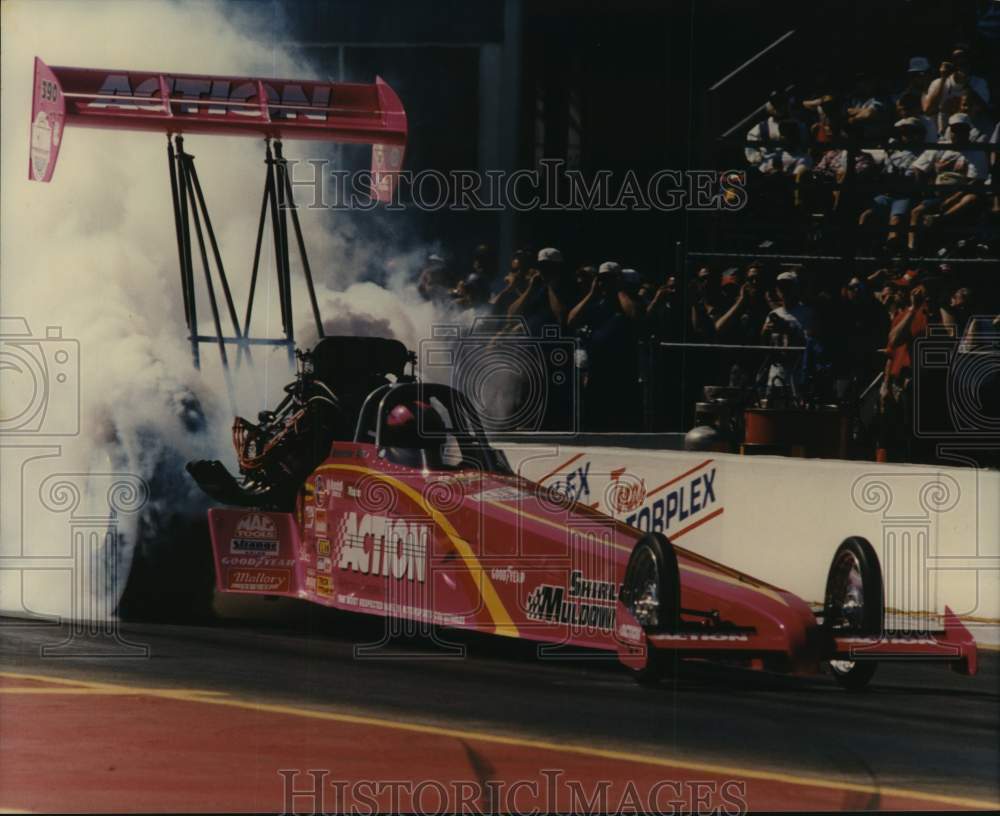 Press Photo Top Fuel dragster Shirley Muldowney performs burnout - tus04996 - Historic Images