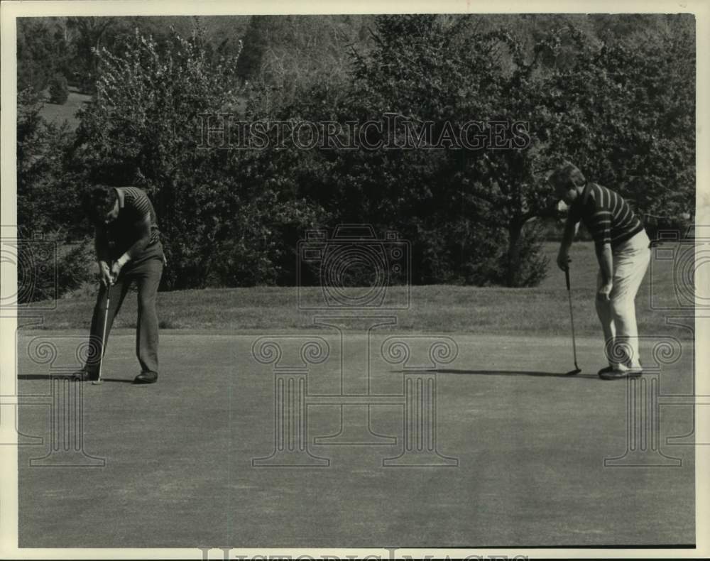 1984 Press Photo Golfers putt during round at Colonie Country Club, New York - Historic Images