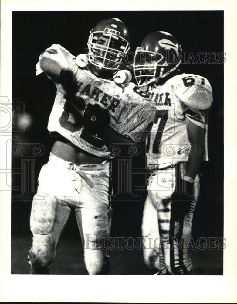 Press Photo Shaker High football player Bill Green celebrates an interception - Historic Images