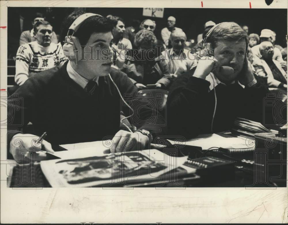 Press Photo Sports broadcaster John Granley with colleague - tus06370 - Historic Images