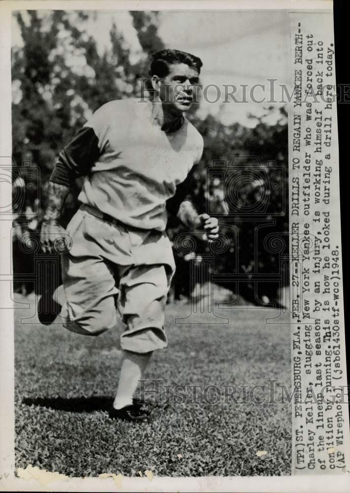 1948 Press Photo New York Yankee Charley Keller Runs Drill, St. Petersburg- Historic Images