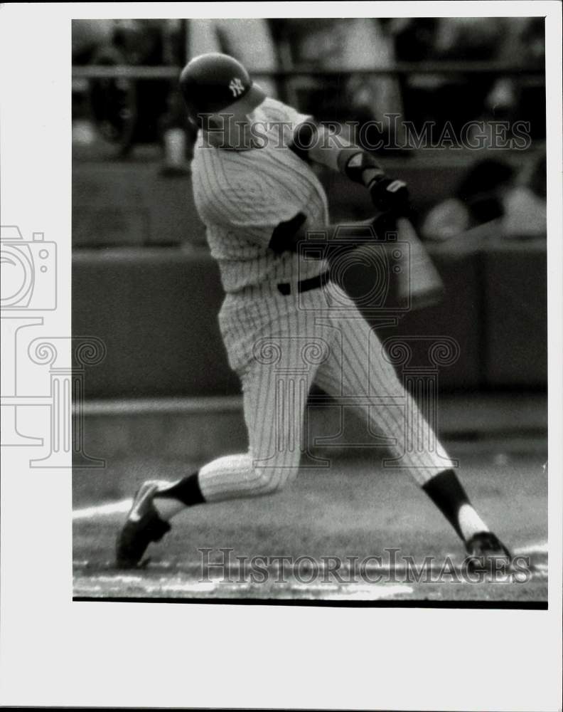 Press Photo Albany-Colonie Yankees Baseball Player Mitch Leyden Hits Double - Historic Images