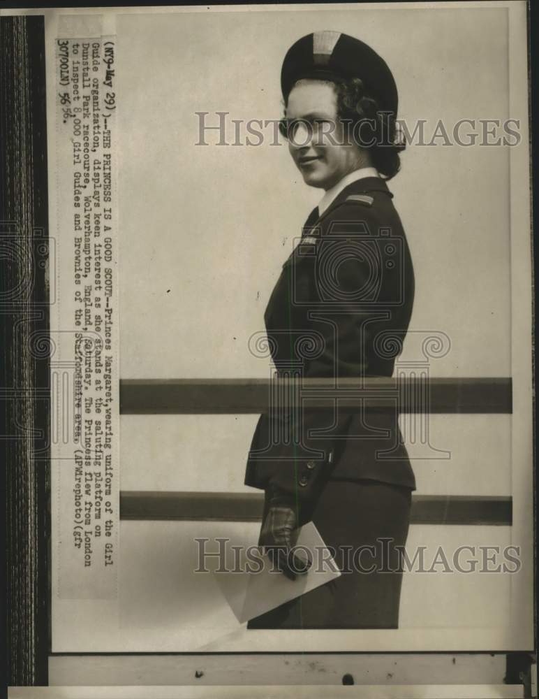 1956 Press Photo Princess Margaret wearing Girl Guide uniform in England - Historic Images